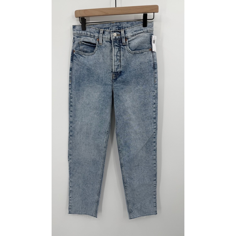 Old Navy Womens Jeans Extra High Rise Sky Hi Straight Button Fly Acid Wash Sz 2